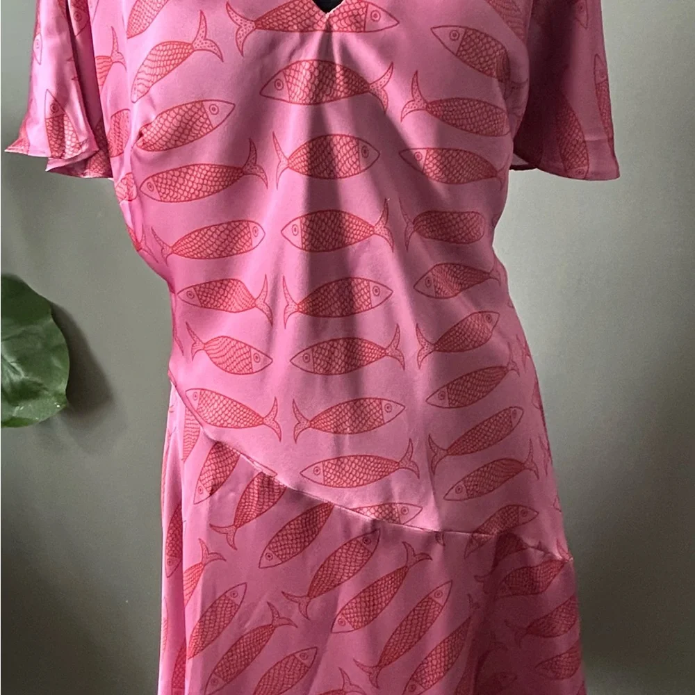 Anthropology Pink Fish Print Midi Dress - Picture 1 of 5
